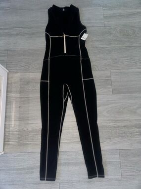 Black Sleeveless Jumpsuit with Contrast Stitching